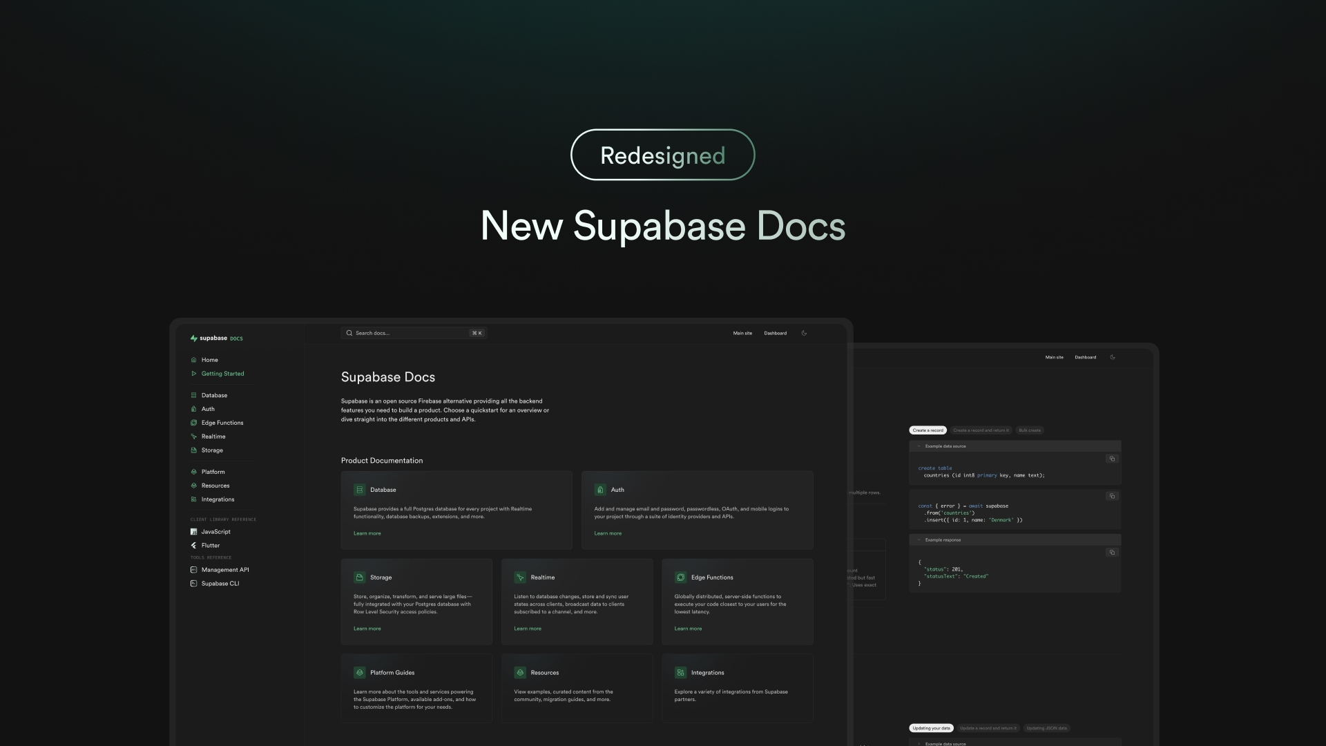 New Supabase Docs, built with Next.js thumbnail